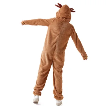 Yetişkin Cosplay Hayvan Elk Fawn Onesies Pijama Mercan Polar Tulum Ilginç noel hediyesi Ebeveyn-Çocuk Kostüm