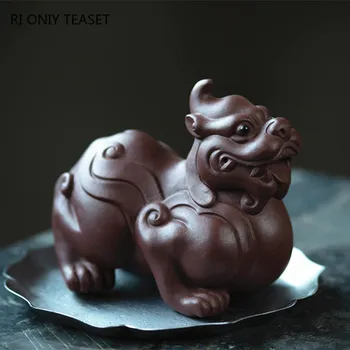 Yixing High-end Mor Kil Çay Hayvan Şanslı Hayvan Modeli Süsler El Yapımı Heykel Çay Heykelcik El Sanatları Çay Töreni Dekorasyon