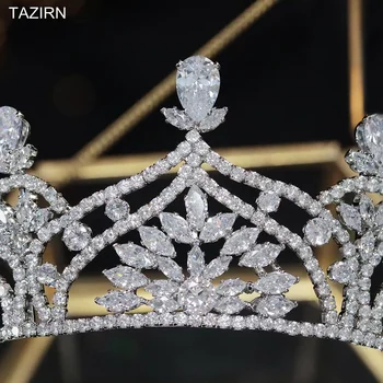 Zarif Taçlar Trendy Zirkonya Tiaras Kadın Headpieces Için 2022 Yeni Kristal Prenses Diadem Parti Gelin Düğün Aksesuarları