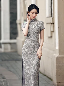 Çin elbisesi Qipao Dantel Hanfu Cheongsam Abiye Çin Tarzı Retro Tang Cosplay kadın Giyim Oryantal Elbise
