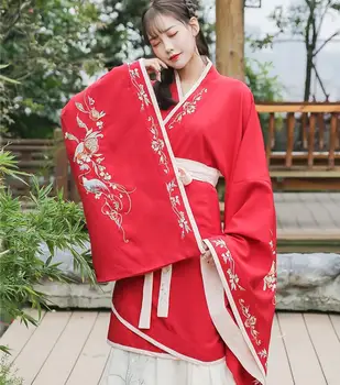 Çin geleneksel konfeksiyon Yeni günlük Kırmızı Çapraz boyun büyük kollu sonbahar bayram töreni veya performans sahne cosplay kostüm