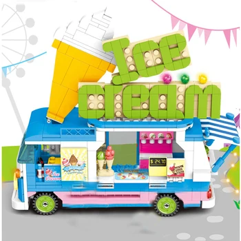 Şehir Dondurma Van Hot Dog Kamyon Modeli Yapı Taşları Kitleri Uyumlu Arkadaşlar Araç kamp araba çadırı Gıda Dükkanı DIY Oyuncaklar